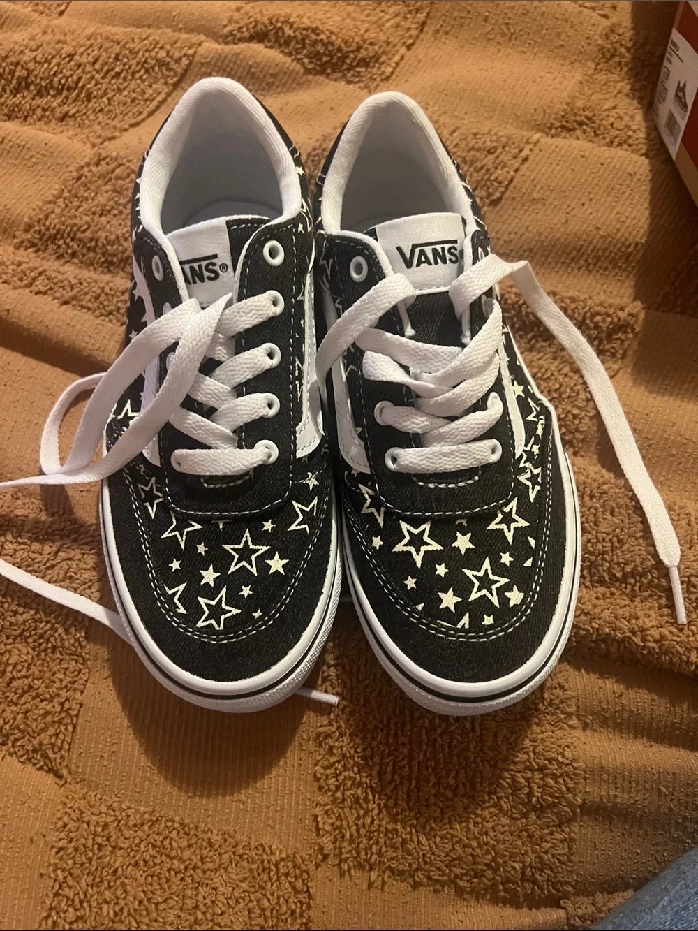 Vans Kids Black Canvas Sneakers with White Star Print